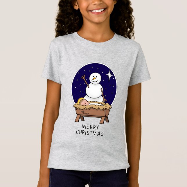 God jul Nativitet Baby Jesus Snögubbe T Shirt (Framsida)