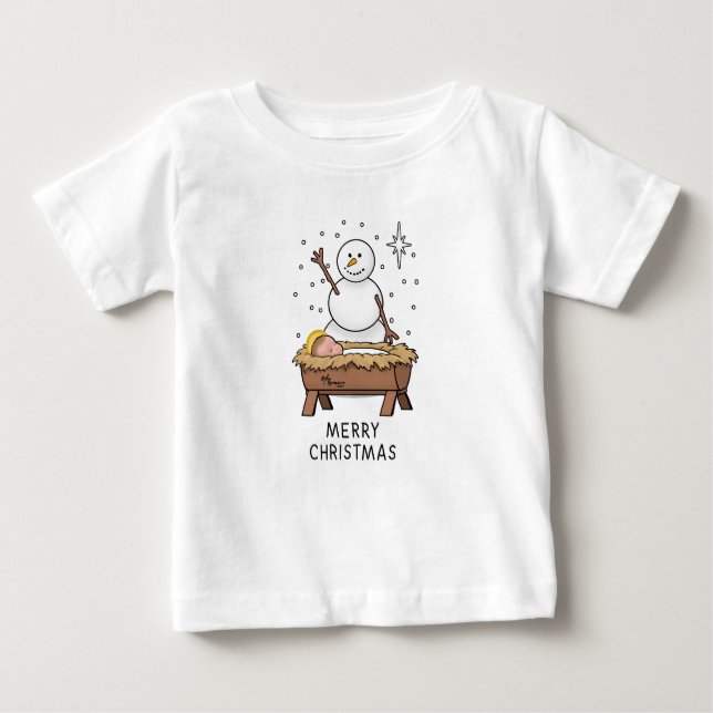 God jul Nativitet Baby Jesus Snögubbe T Shirt (Framsida)