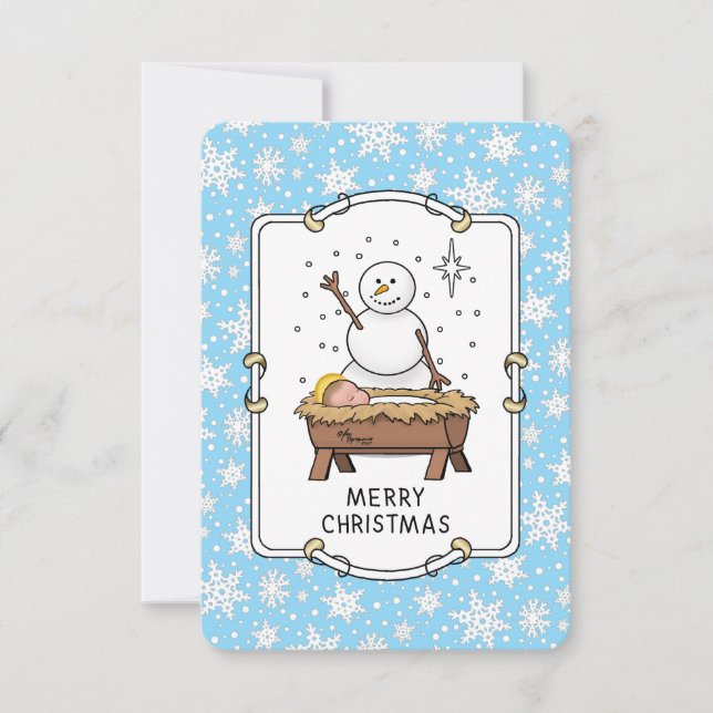 God jul Nativitet Baby Jesus Snögubbe Tack Kort (Framsida)