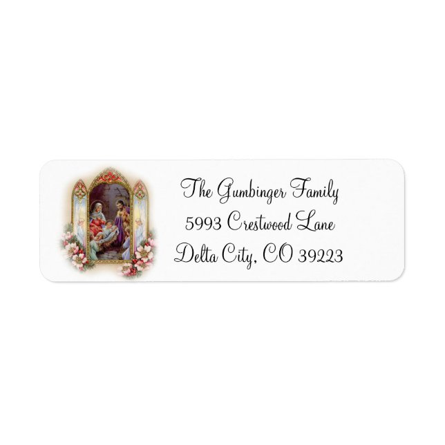 God Jul Nativitet Jesus Mary Joseph Returadress Etikett (Framsidan)