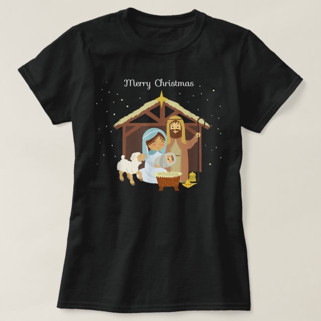 God jul & Nativitet Scene Christian Faith H T Shirt (Design framsida)