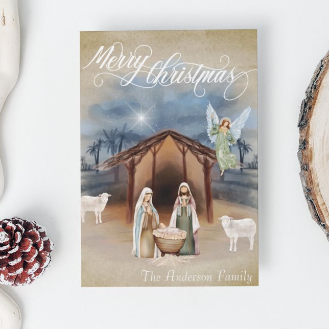 God jul Nativitetshanteraren Scenvattenfärg Julkort (Skapare uppladdad)