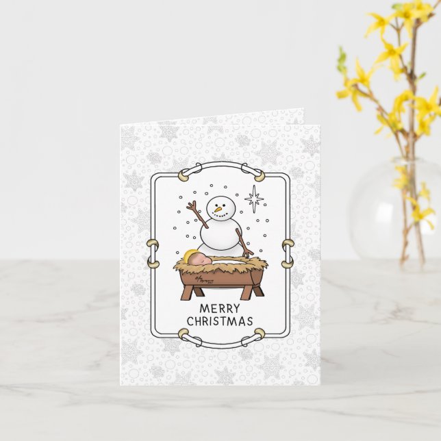 God jul Nativity Baby Jesus Snöman Kort (Gul blomma)