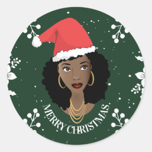 god jul, Natural Hair Beauty Santa, Grönt Runt Klistermärke