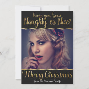 God jul Naughty eller Nice Guld Photo Julkort
