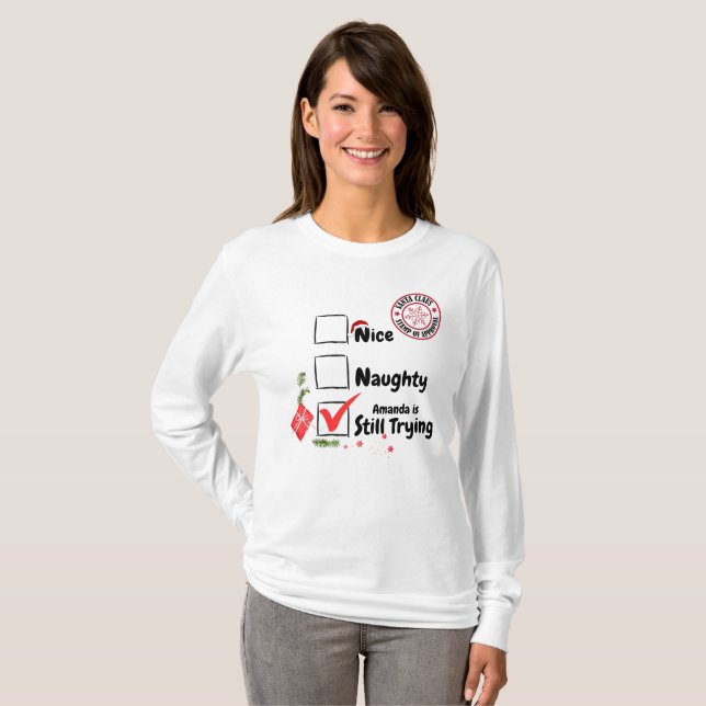 God jul - Naughty fortfarande T-Shirt (Hel framsida)