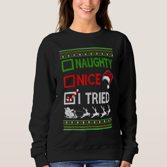 God jul Naughty jag försökte med Ugly Sweater Sant T Shirt (Framsida)