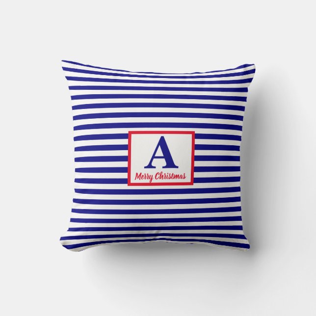 god jul Nautical Monogram Red Blue Kudde (Framsida)