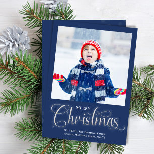 God jul Navy Blue One Photo Script Julkort