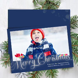 God jul Navy Blue One Photo Script Julkort