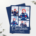 God jul Navy Blue Photo Collage Julkort<br><div class="desc">Den här designen har ett god jul-kort,  marinblått och silver,  med kalligrafi-penselskript,  en enkel minimalistisk,  typografisk trendig-design med en flerfotokollage,  ett modernt,  klassiskt,  helgdag-kort,  med klassi contemporary stil.</div>