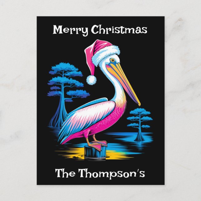 God jul Neon Pelican Helg Vykort (Framsida)