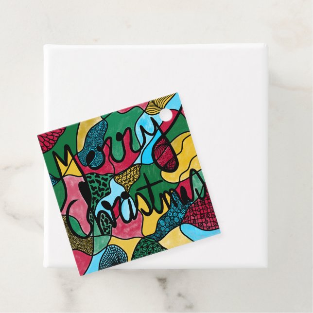 GOD JUL NEUROGRAFISK OCH SVART LINJE GÅVOR ETIKETTER (På plats)