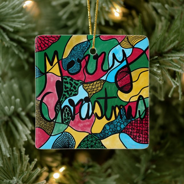 GOD JUL NEUROGRAFISK OCH SVART LINJE JULGRANSPRYDNAD KERAMIK (Träd)