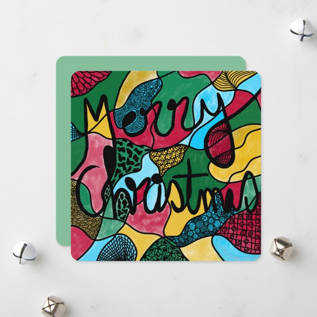 GOD JUL NEUROGRAFISK OCH SVART LINJE JULKORT (Fram/Back In Situ)