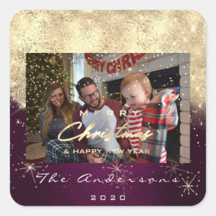 God jul New Guld Glitter fotoplommon Spark Fyrkantigt Klistermärke