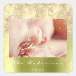 God jul New Guld Glitter Photo Spark Mint Fyrkantigt Klistermärke