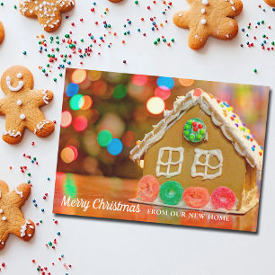 God jul New Home Adress Gingerbröd House Julkort