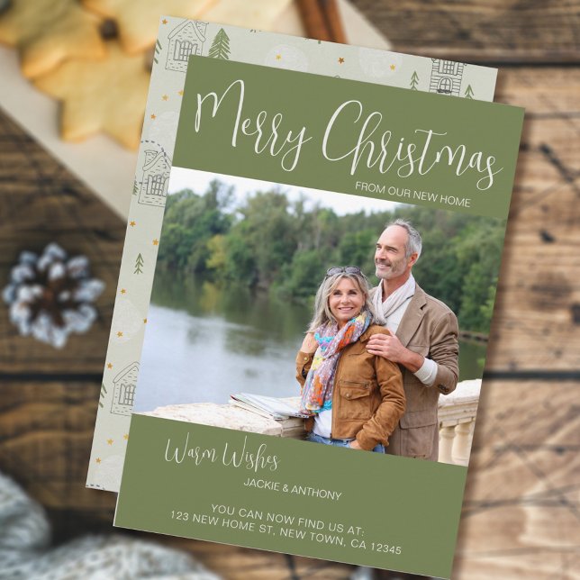 God jul New Home Gräs Träd Doodle Photo Julkort (Skapare uppladdad)