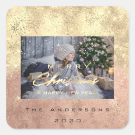 God jul New Sepia Guld Glitter fotopatus Fyrkantigt Klistermärke