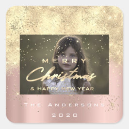 God jul New Sepia Guld Glitter Photo  Fyrkantigt Klistermärke