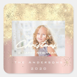 God jul New Sepia Guld Glitter Photo  Fyrkantigt Klistermärke