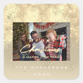 God jul New Sepia Guld Glitter Photo Ivory Fyrkantigt Klistermärke