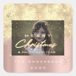 God jul New Sepia Guld Glitter Photo Ro Fyrkantigt Klistermärke