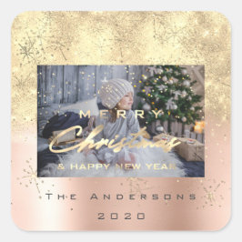 God jul New Sepia Guld Glitter Photo Spark Fyrkantigt Klistermärke