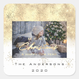 God jul New Sepia Guld Glitter Photo White Fyrkantigt Klistermärke