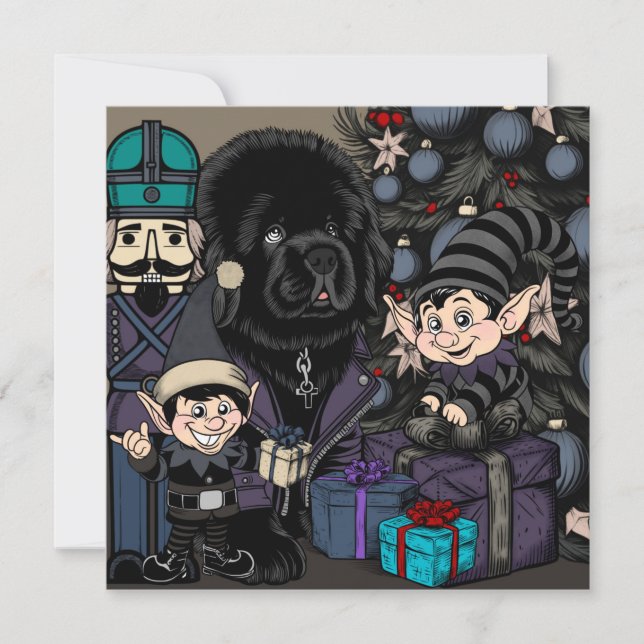 God jul Newfoundland Puppy Hund Julkort (Framsida)