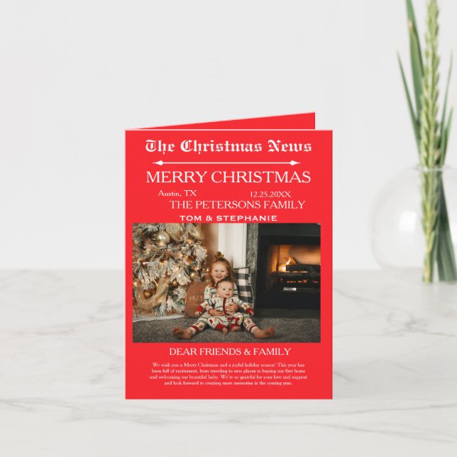 God jul Newspaper Family Photo Helgkort (Framsida)