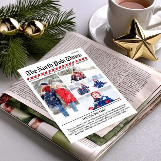God jul Newspaper Fem Photo Collage Julkort (With a newspaper newsletter format. )