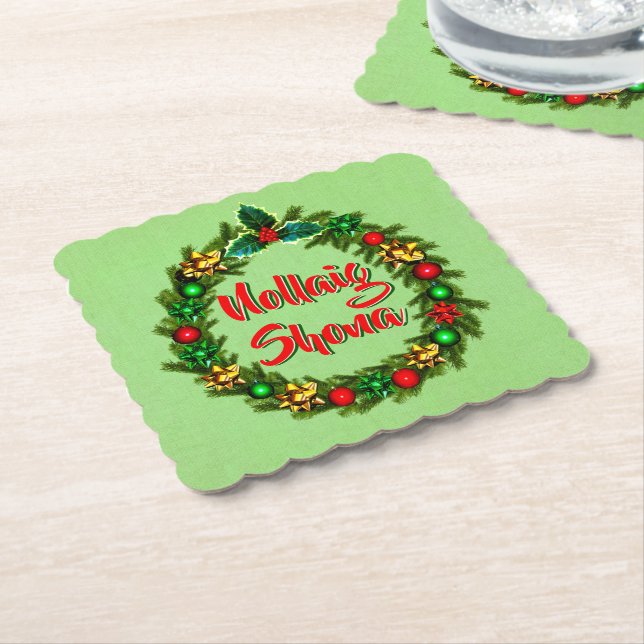 God Jul Nollaig Shona Merry Christmas Underlägg Papper (Vinklad)