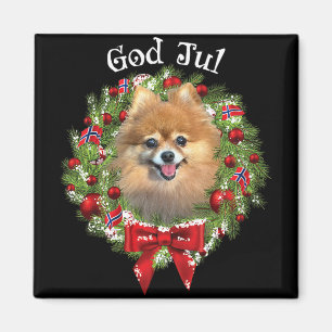 God Jul Norsk Pomeranian Hund Julkrans Magnet