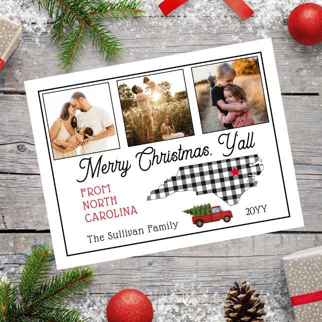 God jul North Carolina Photo Helgdag Helg Vykort (Merry Christmas Y'all North Carolina State Photo Holiday Postcard)