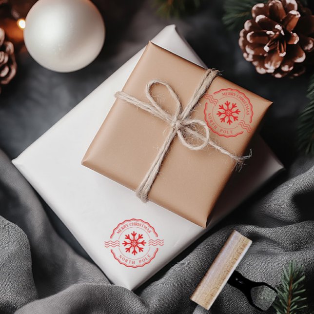 God jul North Pole Red Classic Stämpel (Merry Christmas North Pole Red Classic Rubber Stamp)