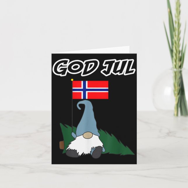 God Jul Norwegian Gnome Merry Christmas Norway Tee Kort (Framsida)