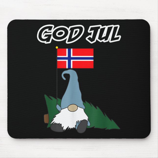God Jul Norwegian Gnome Merry Christmas Norway Tee Musmatta (Framsidan)