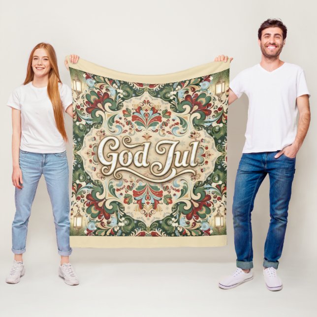 God Jul Norwegian Norway Christmas Fleece Blanket (På plats)