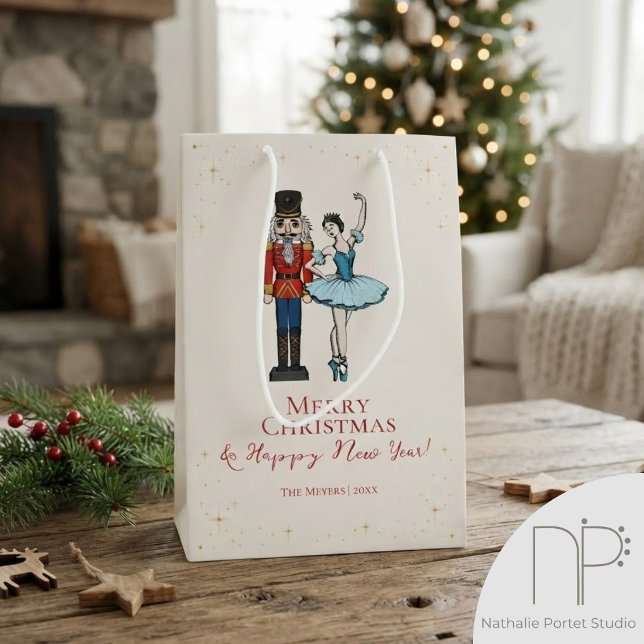 God Jul Nötknäpparbalett (This Merry Christmas Nutcracker Ballet Medium Gift Bag features my hand-drawn ink art on both sides)
