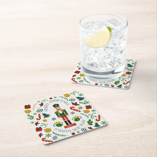 God jul nötknäppare anpassad monogram underlägg papper kvadrat (Insitu)