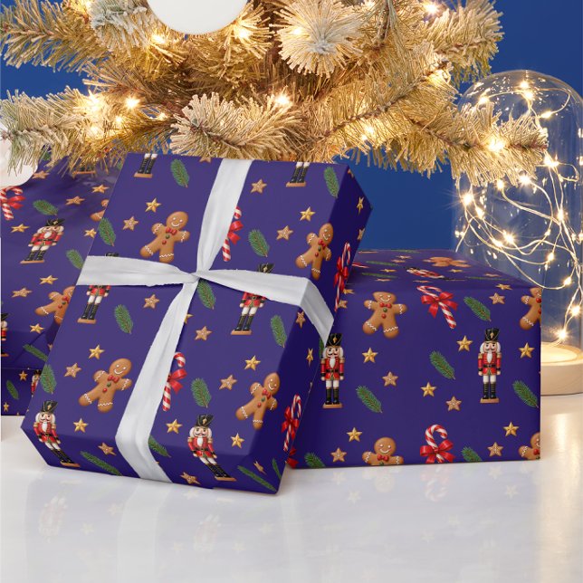God Jul Nötknäppare, Godisrand & Pepparkakor Presentpapper (Skapare uppladdad)