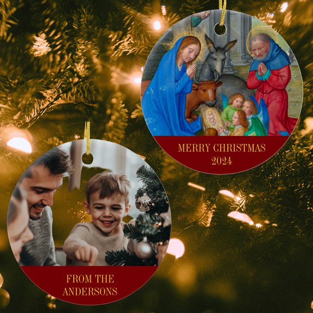 God jul Ntivity Religiösa Christian Photo Julgransprydnad Keramik (Merry Christmas Nativity Scene Religious Christian Catholic Medieval Photo Ceramic Ornament)