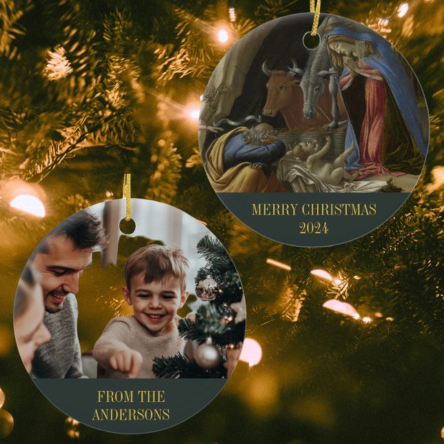 God jul Ntivity Religiösa Christian Photo Julgransprydnad Keramik (Merry Christmas Nativity Scene Religious Christian Catholic Sandro Botticelli Photo Ceramic Ornament)