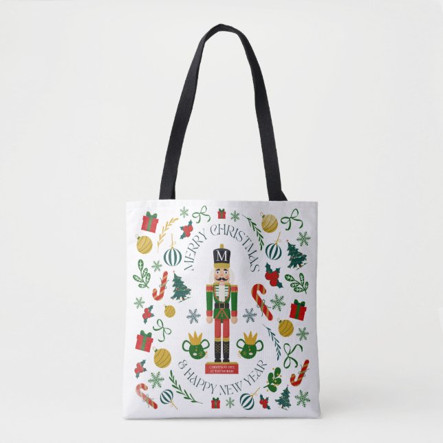 God jul nutcracker anpassningsbar monogram tygkasse (Framsida)
