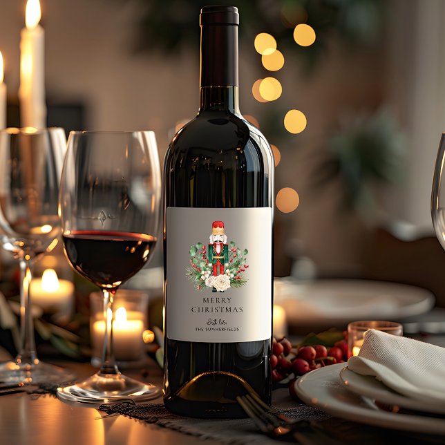 God jul Nutcracker Script Festive-Anpassningsbar Vinflaska Etikett (Merry Christmas Nutcracker Script Festive Custom Wine Label)