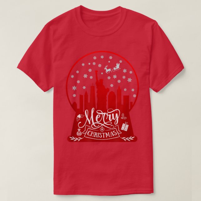 God jul nya york-skylin i snö globe sno t shirt (Design framsida)