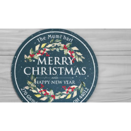 God jul Nyår Blommigt Red Berry Adress Runt Klistermärke