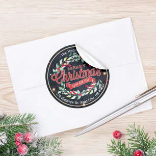 God jul - nyår Blommigt Red Berry Adress Runt Klistermärke